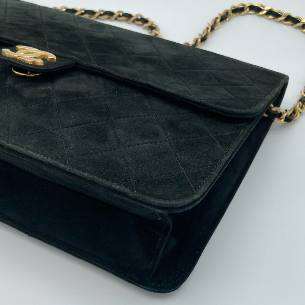 CHANEL QUILTED BLACK GOLD MATELASSE CC SUEDE SINGLE FLAP SHOULDER BAG WITH COA - Picture 10 of 15